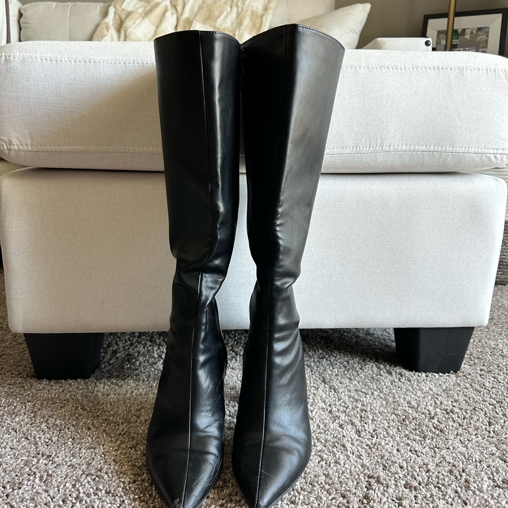Black Leather Knee-High Boots